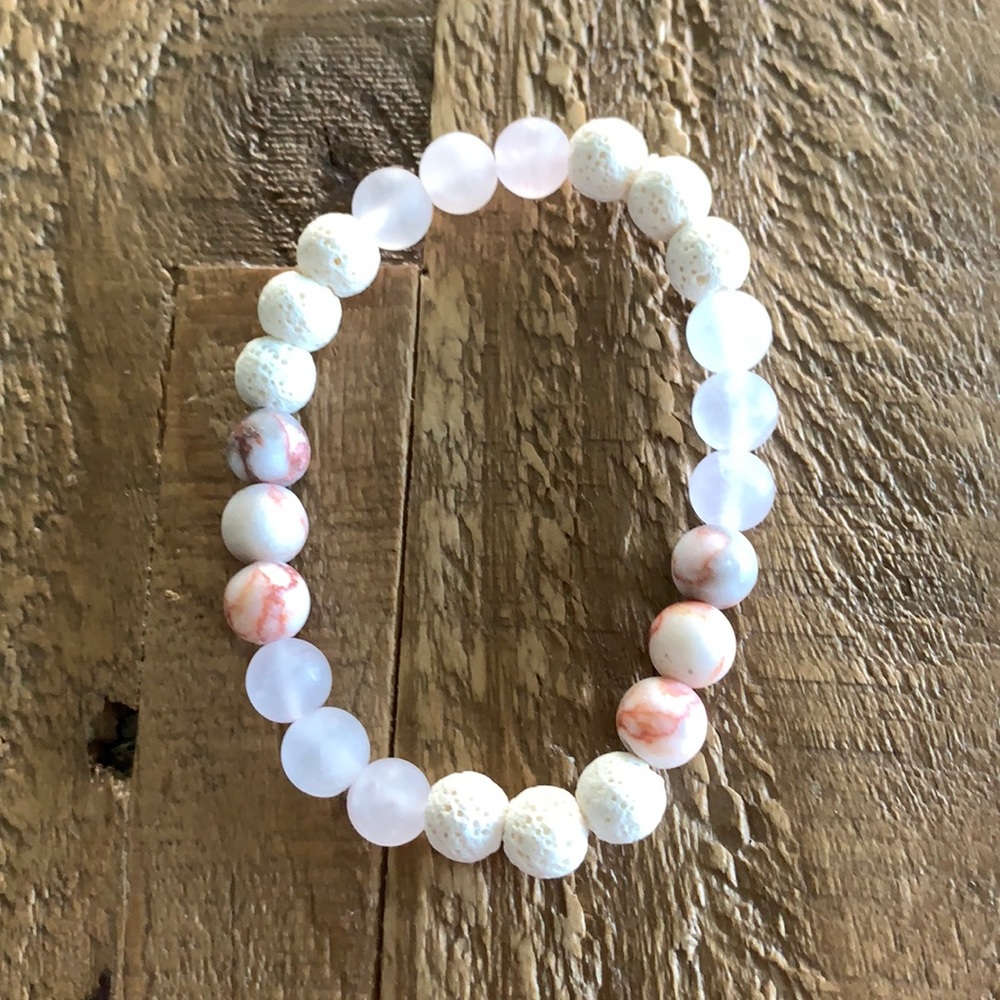 Pink and white mala bracelet
